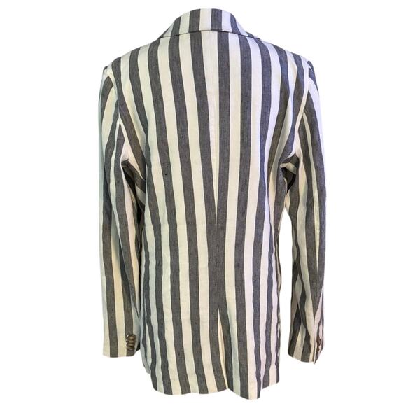 Gap Size 8T 8 Tall Linen Blend Blazer Jacket Soft Black Stripe Pockets - Picture 2 of 6